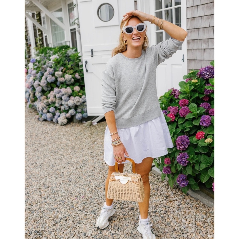 Addison Bay Harper Dress Gray White Mixed Media Sweatshirt Dress | Small - Picture 3 of 11
